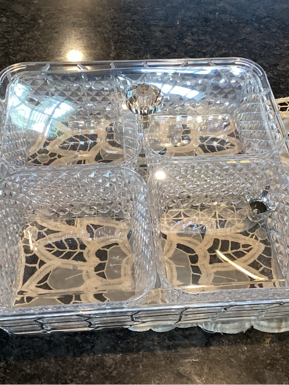 Clear Acrylic 4-Compartment Serving Tray - Transparent 10x10 inches